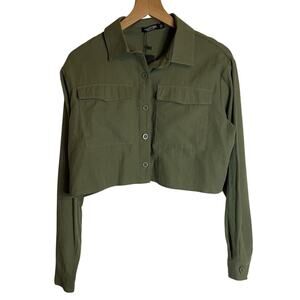 Nasty Gal Olive Green Cropped Blouse